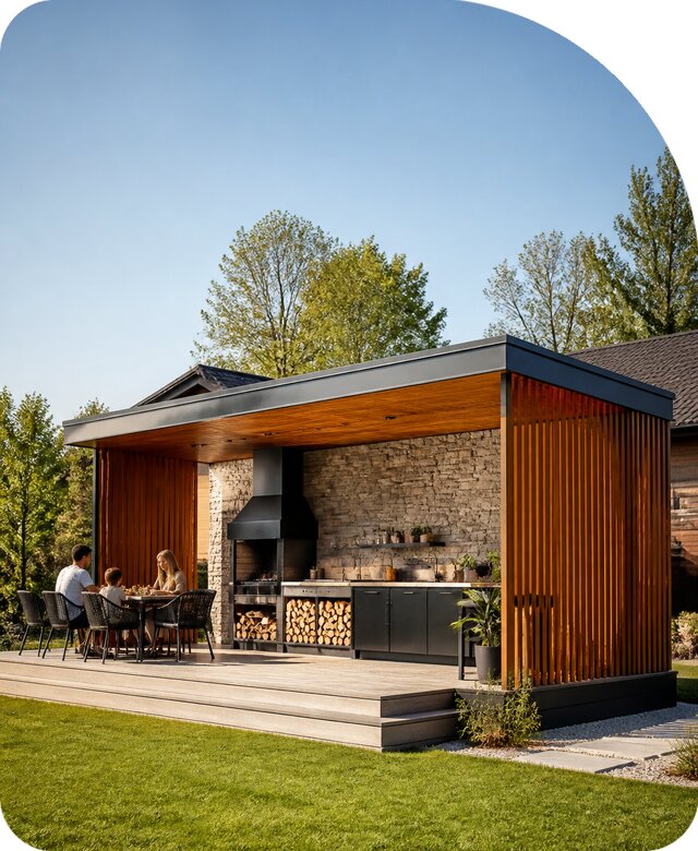 Летняя кухня с барбекю в Шелехове по цене от 375025 р. | РадиДОМА-Шлх